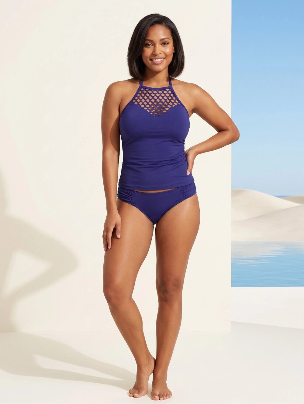 🆕 Leilani Halter Tankini Swimsuit Royal Blue 2 Piece Set Womens Size 12